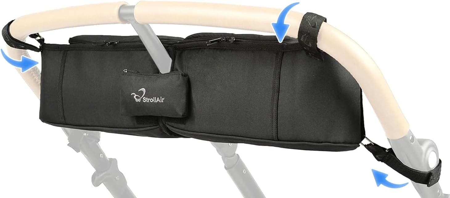 StrollAir Universal Double Parent Stroller Organizer Caddy with Insulated Cup Holders and Console, Black