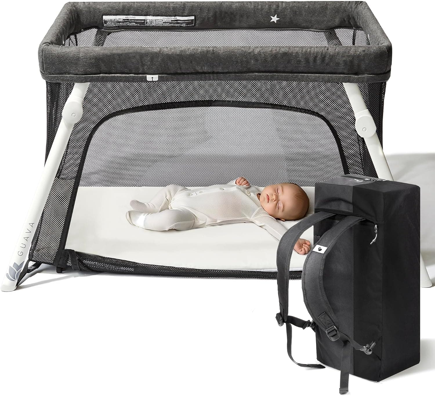Guava Family Lotus Travel Crib with Lightweight Backpack Design, Folding Play Yard with Comfy Mattress
