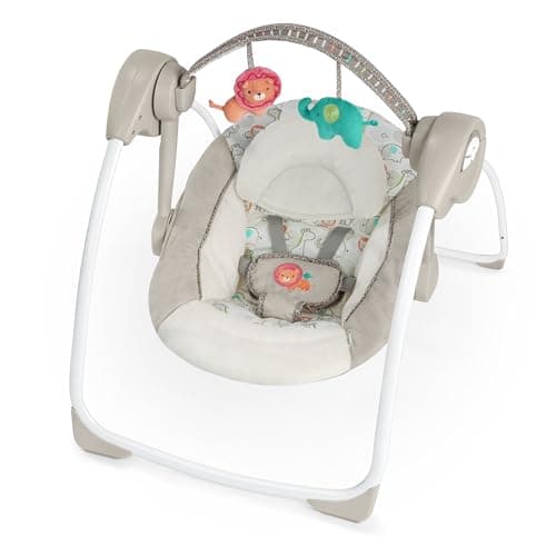 Ingenuity Soothe 'n Delight Portable Baby Swing for Infant, Newborn to 9M | Compact Plush Baby Swing with 6 Speeds, Music, Foldable Portable Design, Cushioned Seat, Newborn to 9 Months, 6-20 lbs