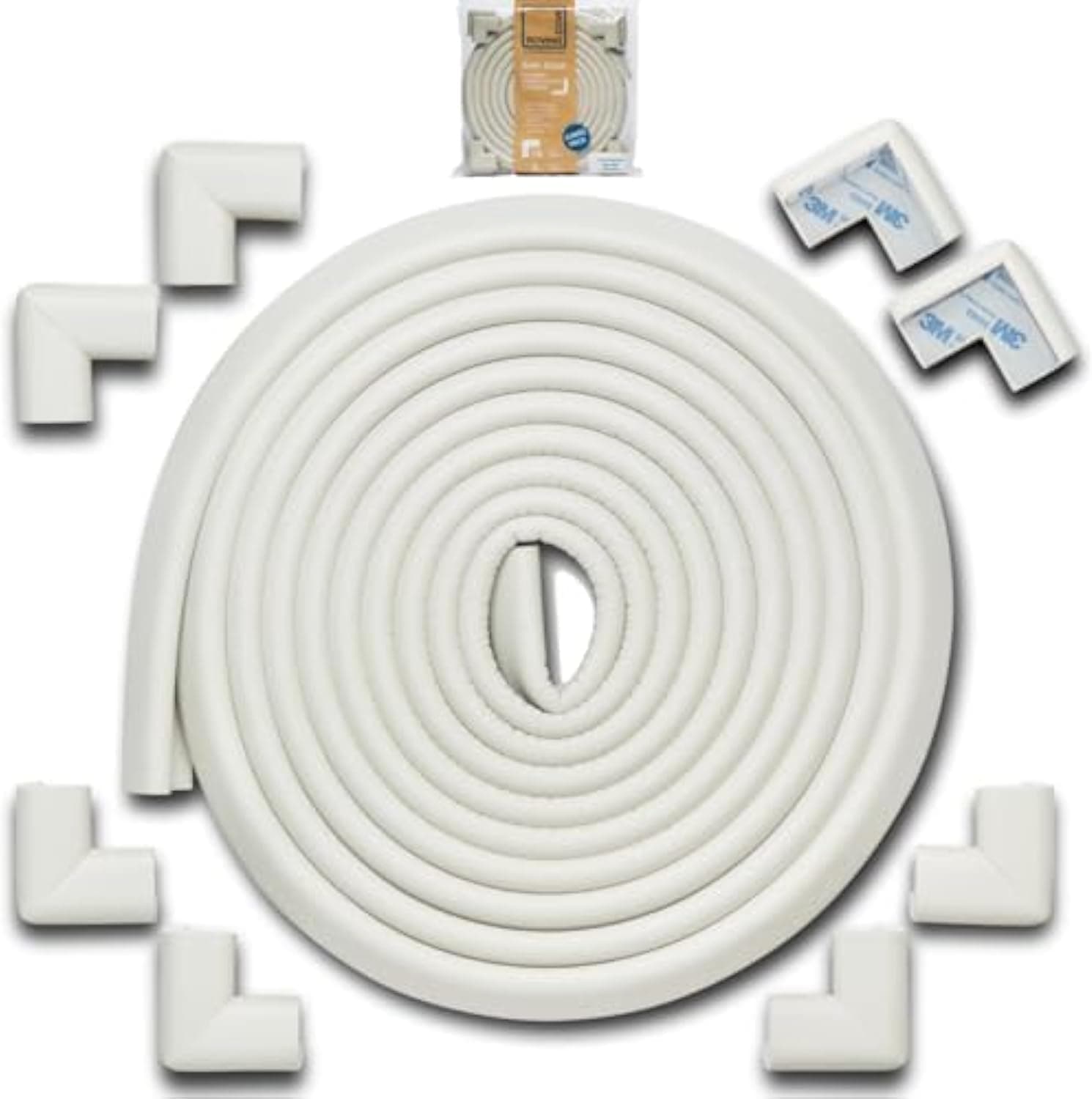 Roving Cove HeftyFit Edge Corner Protector Baby Proofing (Large 18ft Edge 8 Corners), Oyster White