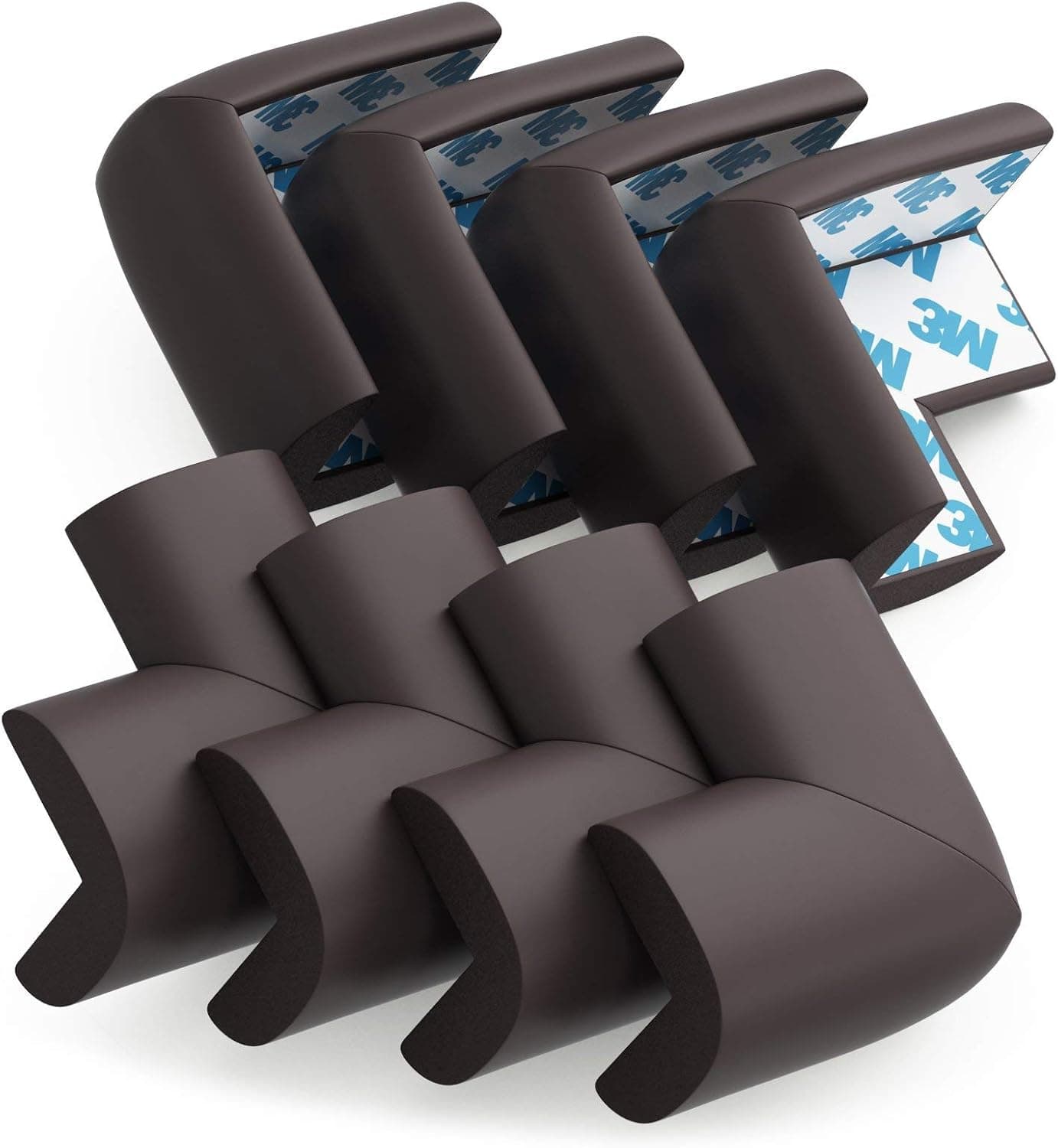 Soft Baby Proofing Corner Guards & Edge Protectors, Pre-Taped Table Corner Protector, 8 Pack, Brown