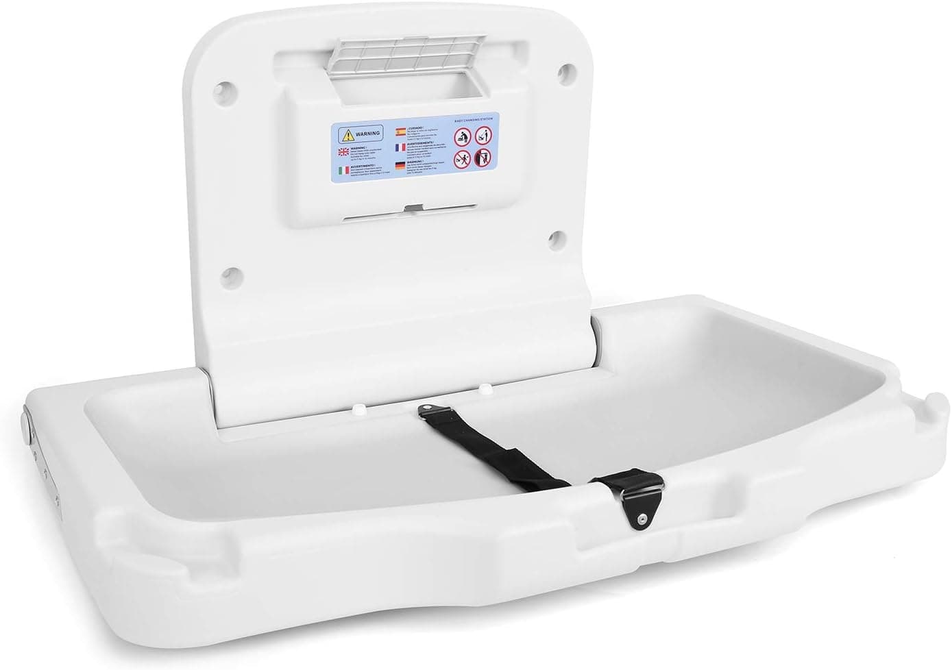 TCBunny Wall-Mounted Baby Changing Station, Horizontal Diaper Table with Safety Straps (White)