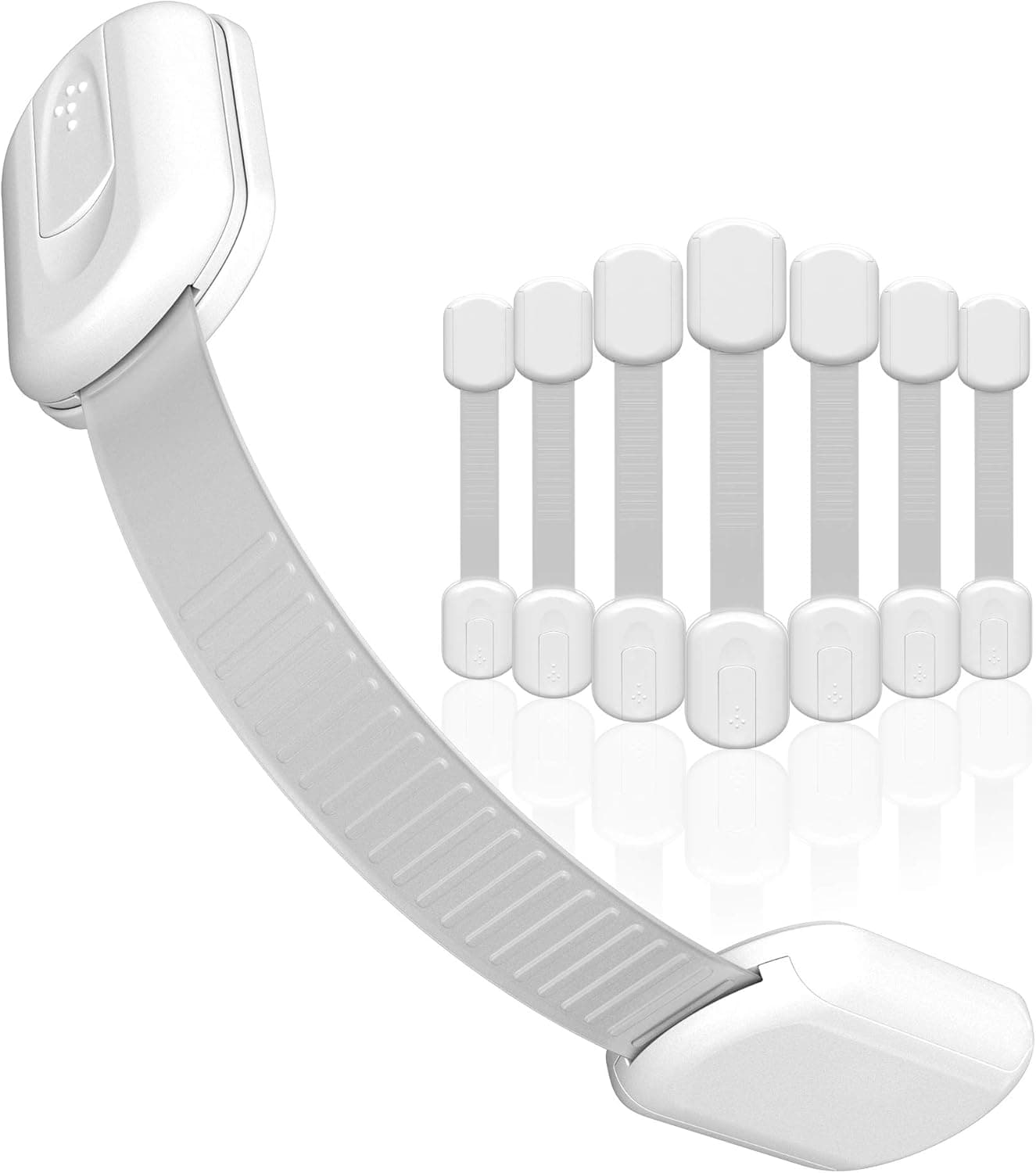 SKYLA HOMES Child Safety Cabinet Locks, White, 8 Pack - ABS and TPE Adhesive Latches, No Screws or Magnets