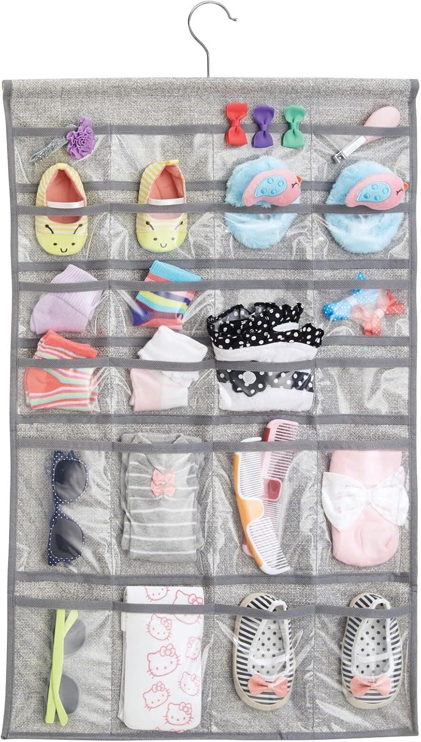 mDesign Fabric Baby Nursery Closet Organizer for Hats, Bows, Shoes, Socks - Hanging, 48 Pockets, Gray