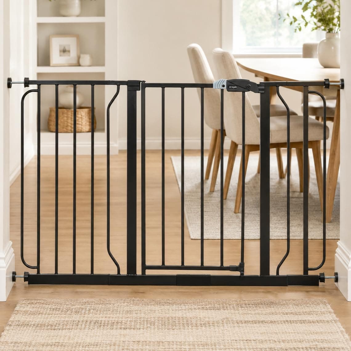 Regalo Easy Step 49-Inch Extra Wide Baby Gate, Includes 4-Inch and 12-Inch Extension Kit, Black