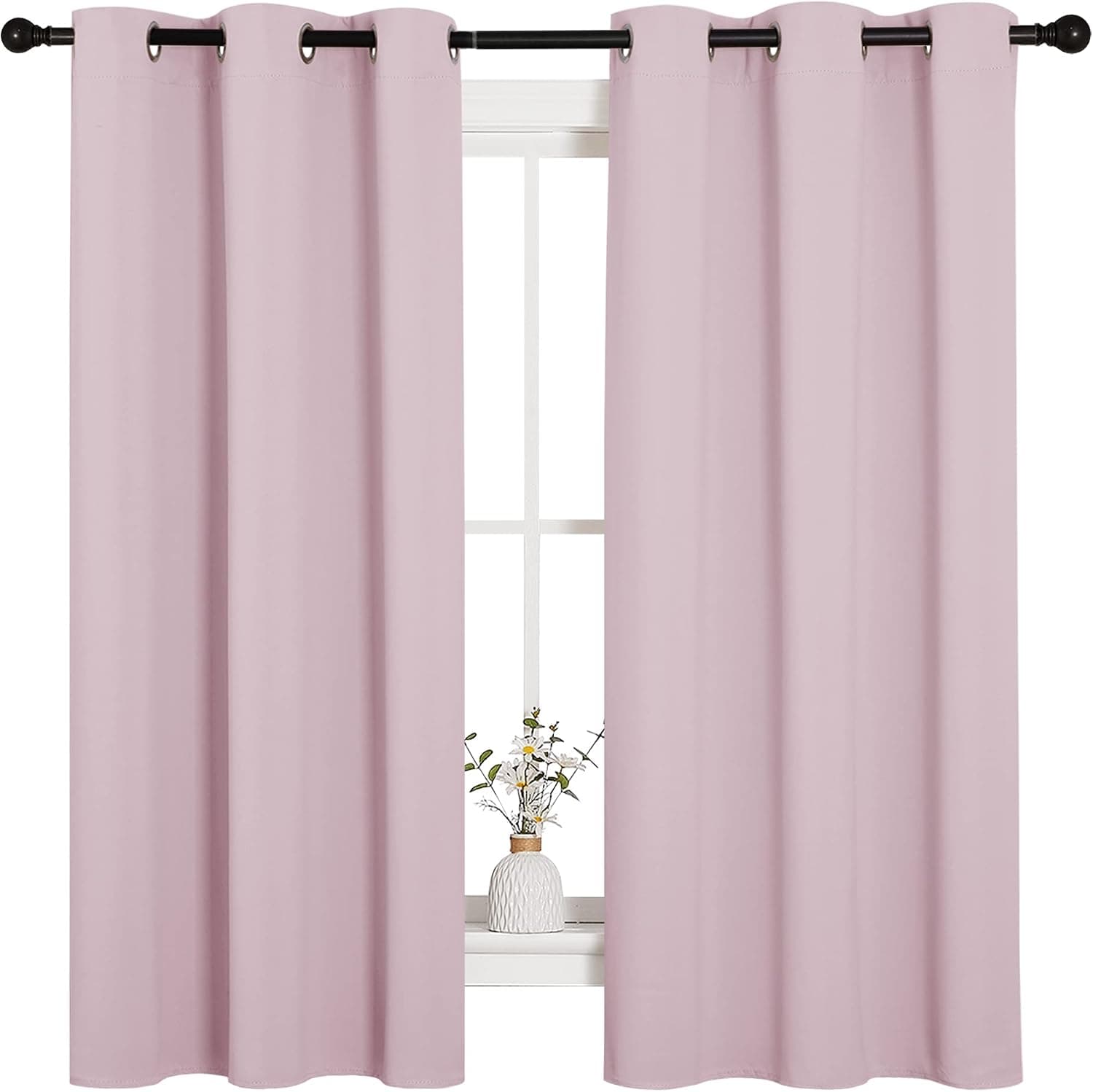 NICETOWN Nursery Essential Thermal Insulated Solid Grommet Top Blackout Curtains/Drapes (1 Pair, 42 x 63 inches, Baby Pink)