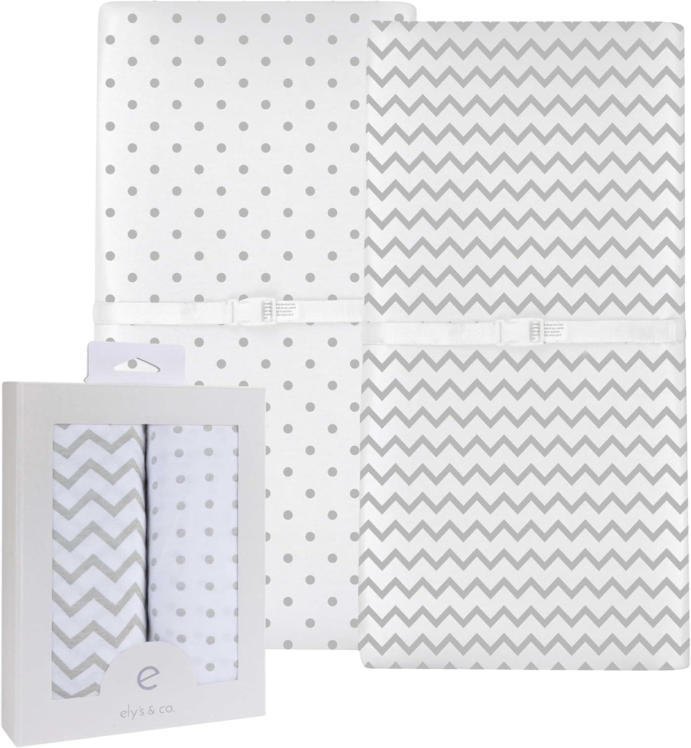 Ely's & Co. Changing Pad Cover 2 Pack - 100% Jersey Cotton - Grey Chevron and Polka Dots
