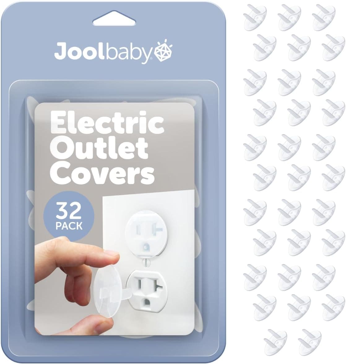 Jool Baby Outlet Covers (32 Pack) for Child Safety - Easy Adult Removal, Transparent Plug Protectors