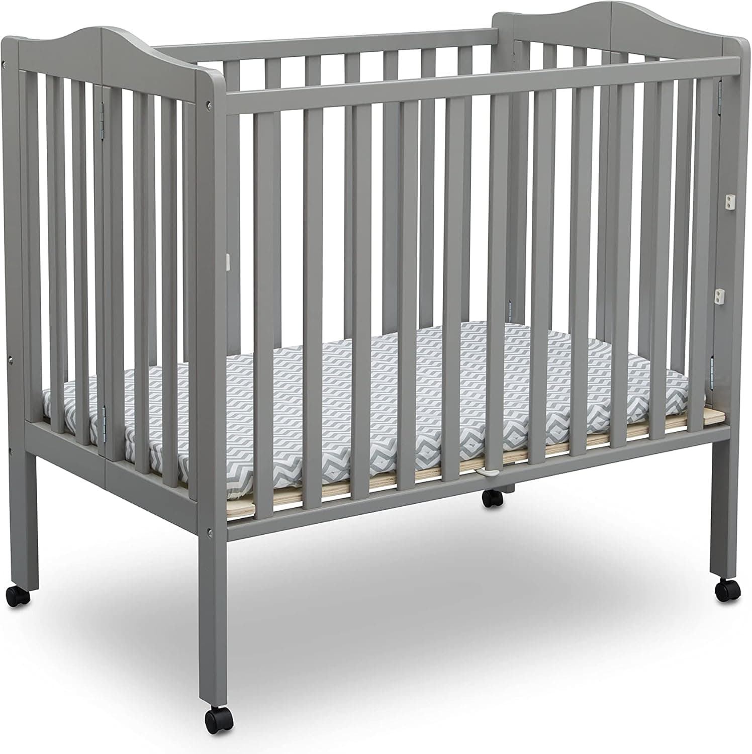 Delta Children Folding Portable Mini Baby Crib with 1.5-inch Mattress, Grey
