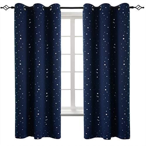 BGment Kids Blackout Curtains for Boys Bedroom 63 Inch Long - Navy 2 Panels | Silver Star Print, Grommet top, for Nursery Children Play Room, Blackout, Thermal Insulated, Space Window Drapes, 42x63 Inch