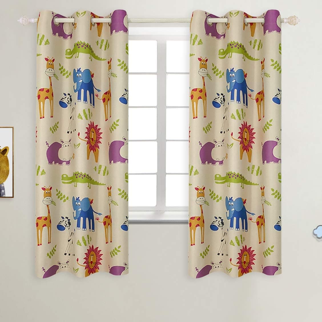 BGment Kids Blackout Curtains - Grommet Thermal Insulated Room Darkening Animal Zoo Patterns Nursery and Kids Bedroom Curtains, Set of 2 (42 x 63 Inch, Beige Zoo)
