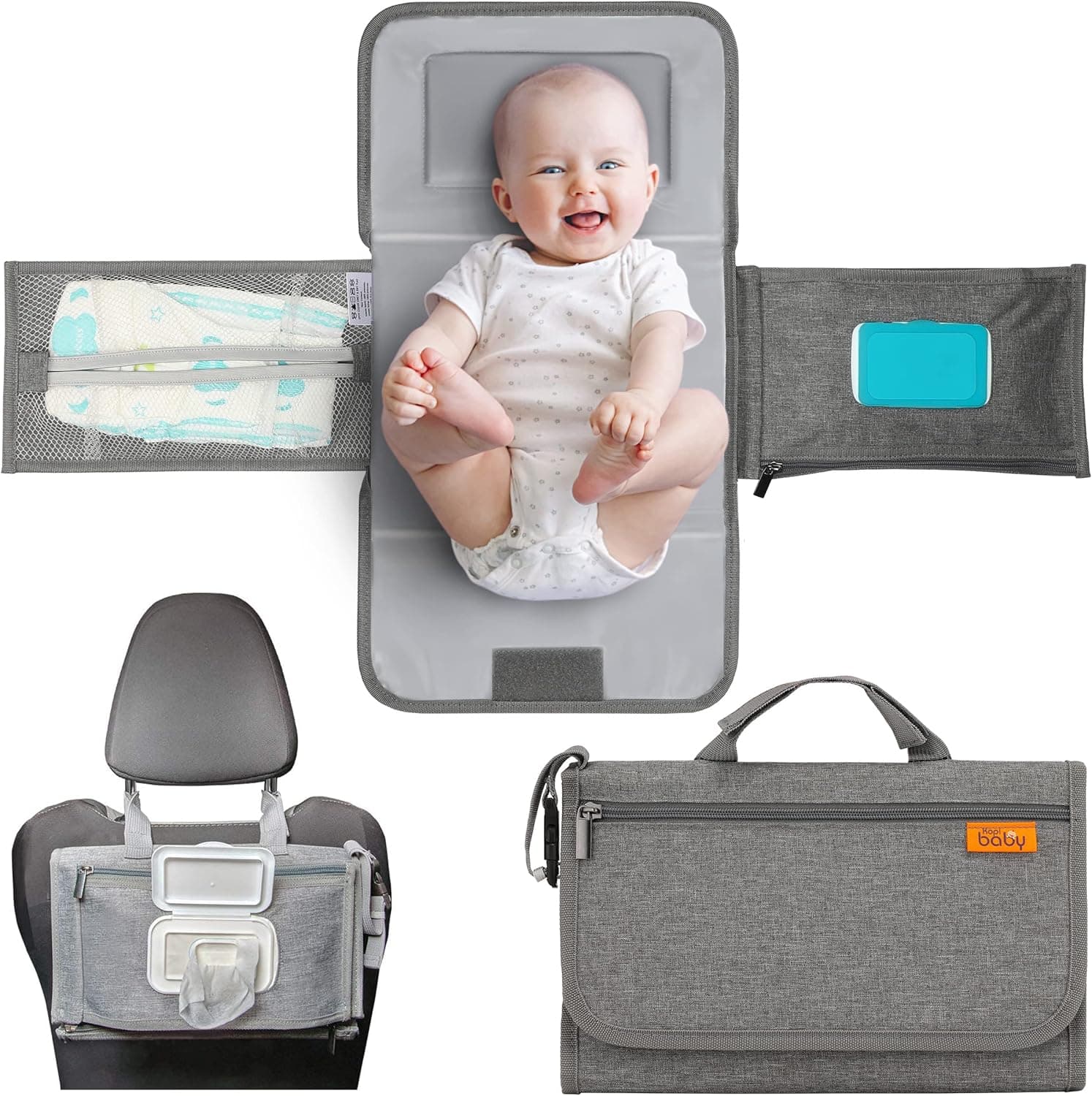 Portable Changing Pad Station for Newborn Baby Infant Diaper Mat Waterproof Compact Wristlet Clutch, Grey by 3