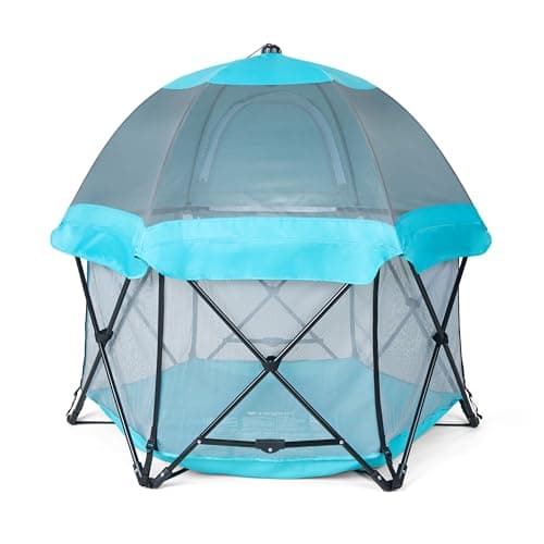 Regalo 48" 6-Panel My Play Deluxe Baby Play Yard with Canopy, Aqua/Black