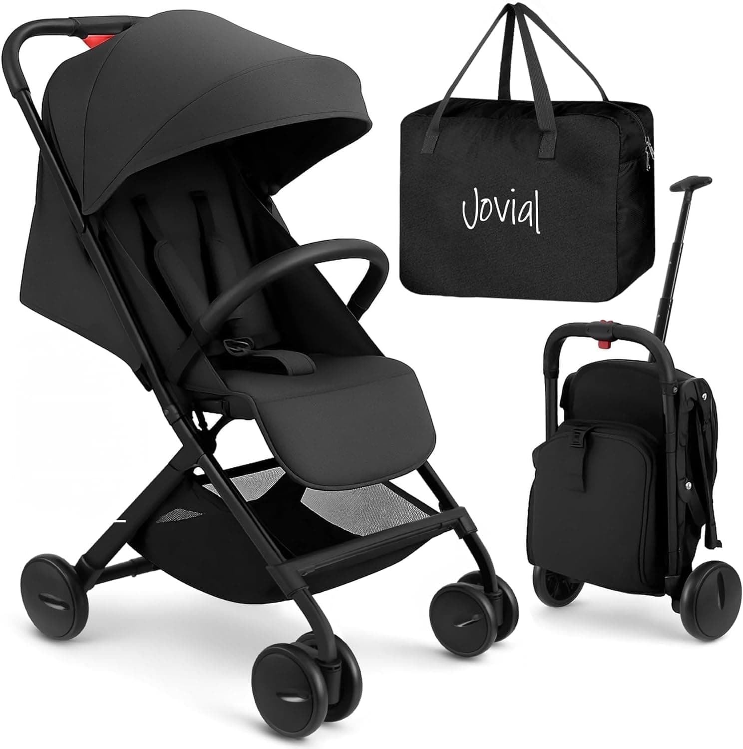 Jovial Lightweight Baby Stroller, Folding Travel Stroller with Reclining Seat, Canopy, 5-Point Safety Harness,