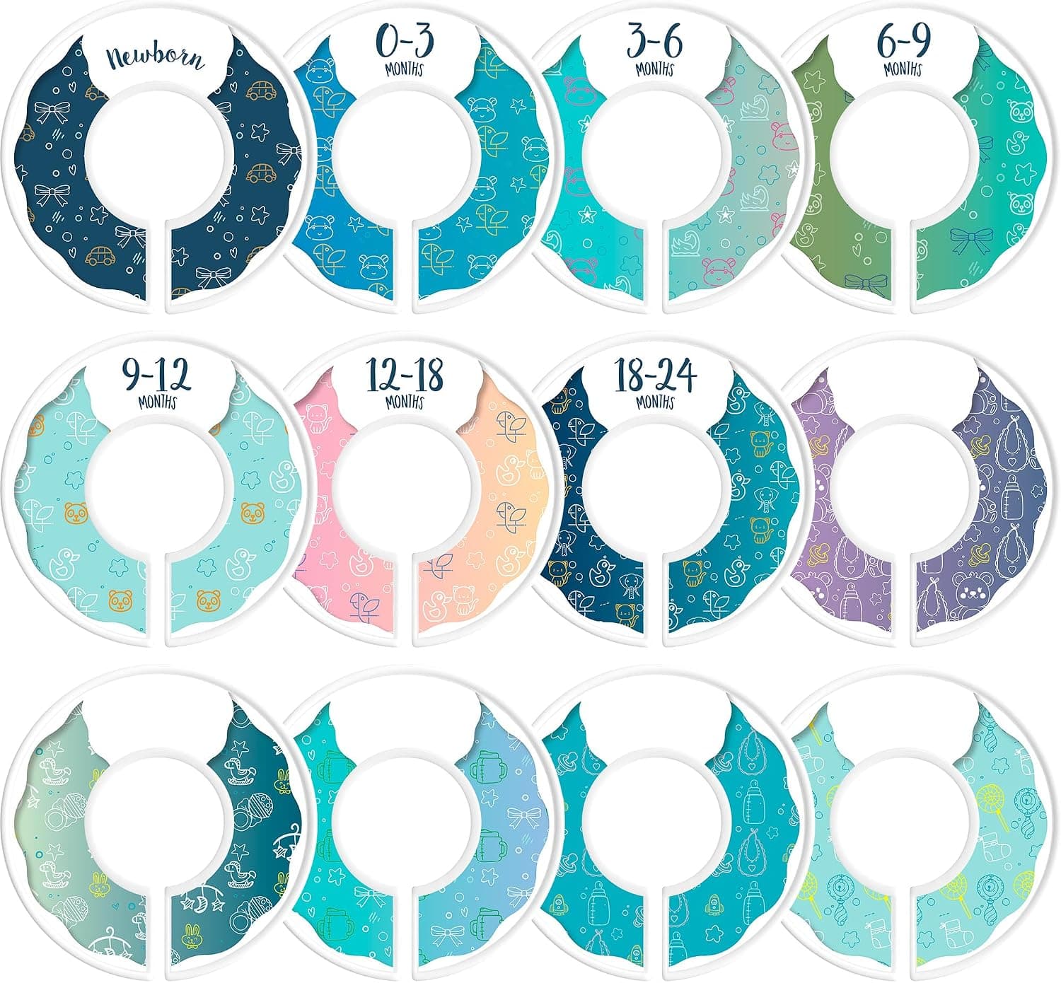 CORRURE Baby Closet Dividers - Set of 12 Plastic Clothes Separators, Newborn to 24 Months, Blue