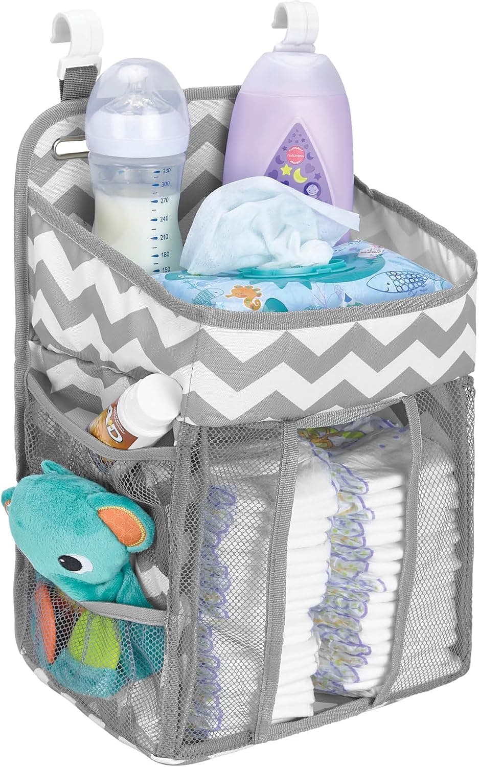 Babywards Hanging Diaper Caddy Organizer - 2 Compartments, 3 Mesh Pockets