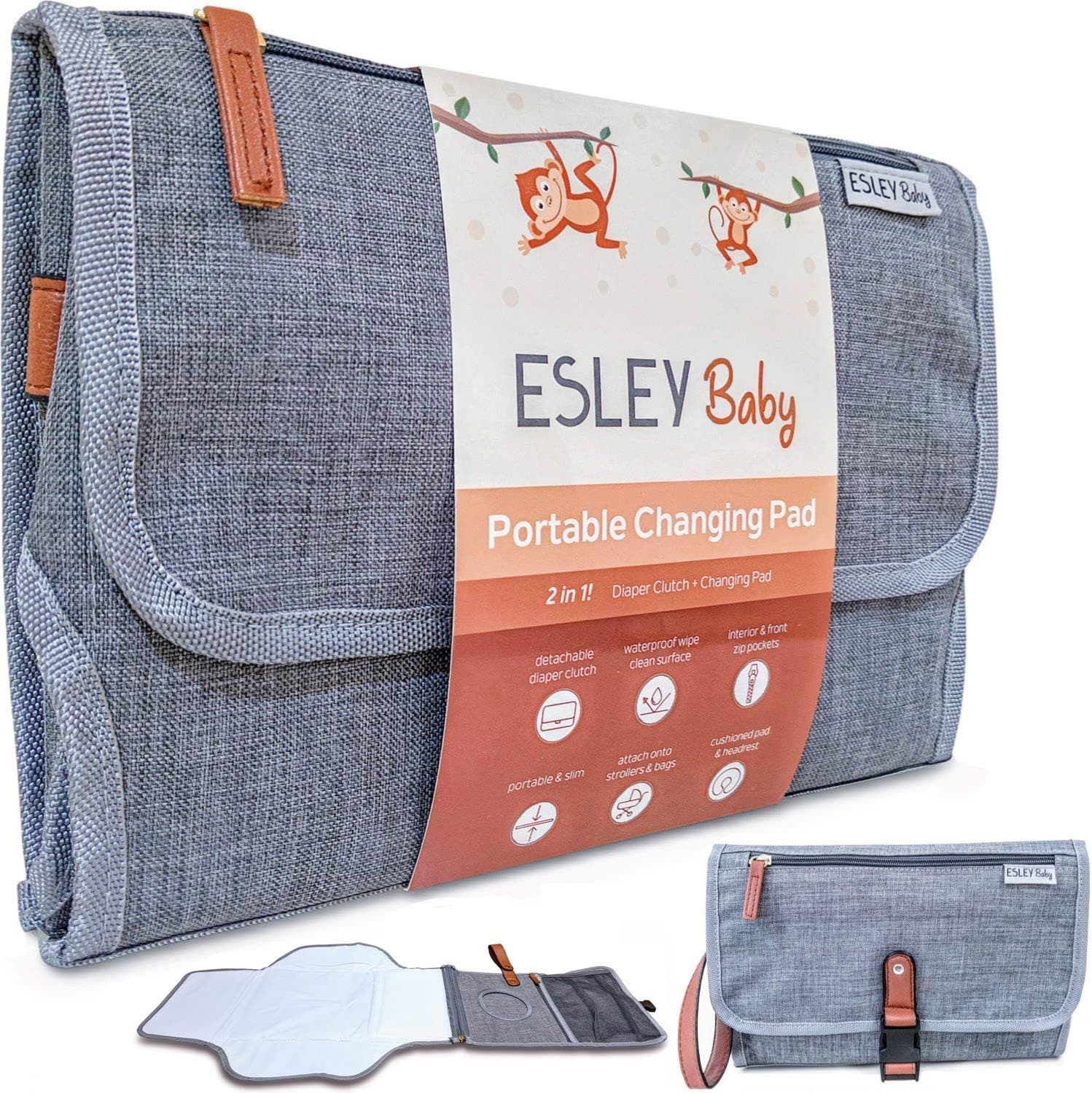 Baby Portable Changing Pad, Travel Diaper Clutch with Portable Changing Mat (Gray)