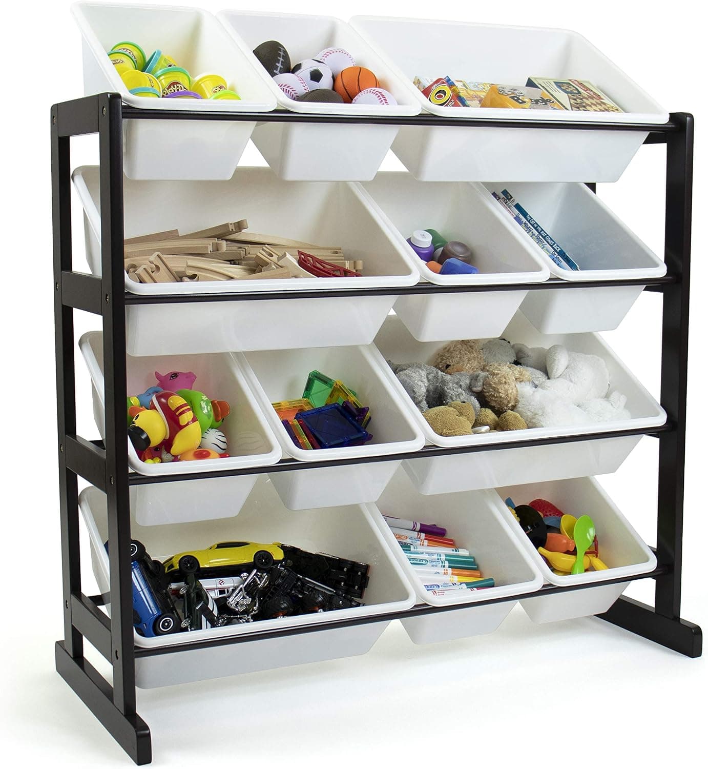 Humble Crew Ladder Toy Organizer with 12 Storage Bins, Espresso/White