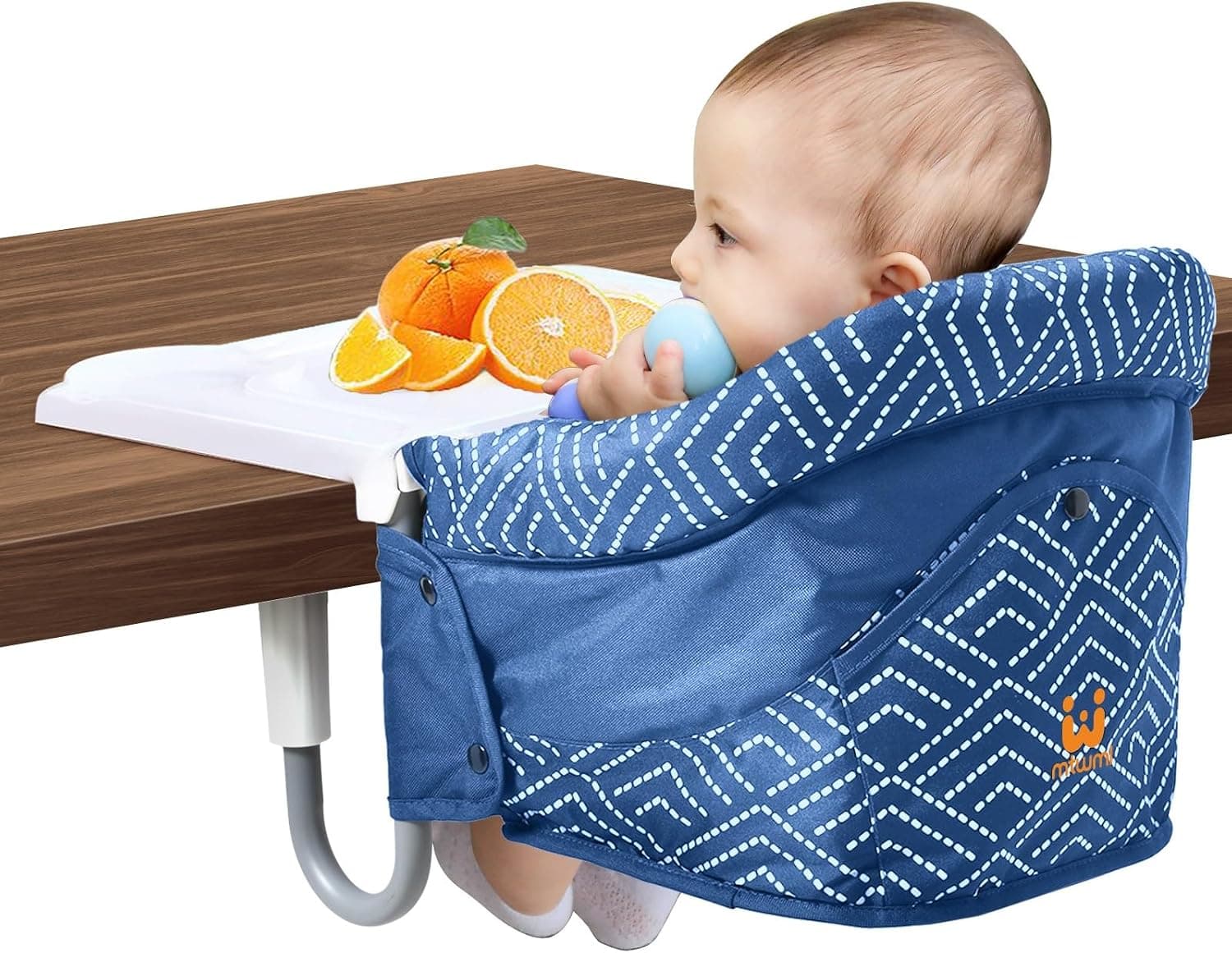 MTWML Hook On High Chair with Tray, Portable Baby High Chair that Attaches to Table - Stripe-Blue