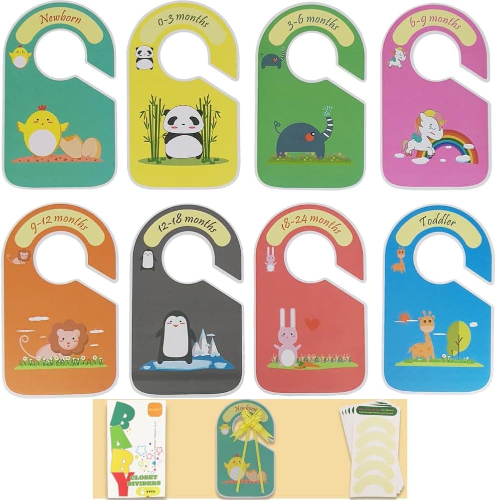 Baby Closet Dividers with Extra Stickers - Cute Nursery Clothes Organizer, Animals