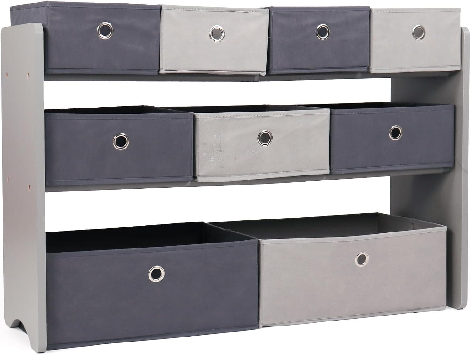 Humble Crew Toy Storage Organizer with 9 Removable Fabric Bins, Light Grey/Grey