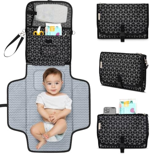 KeaBabies Portable Diaper Changing Pad, Baby Changing Mat (Black Geo)
