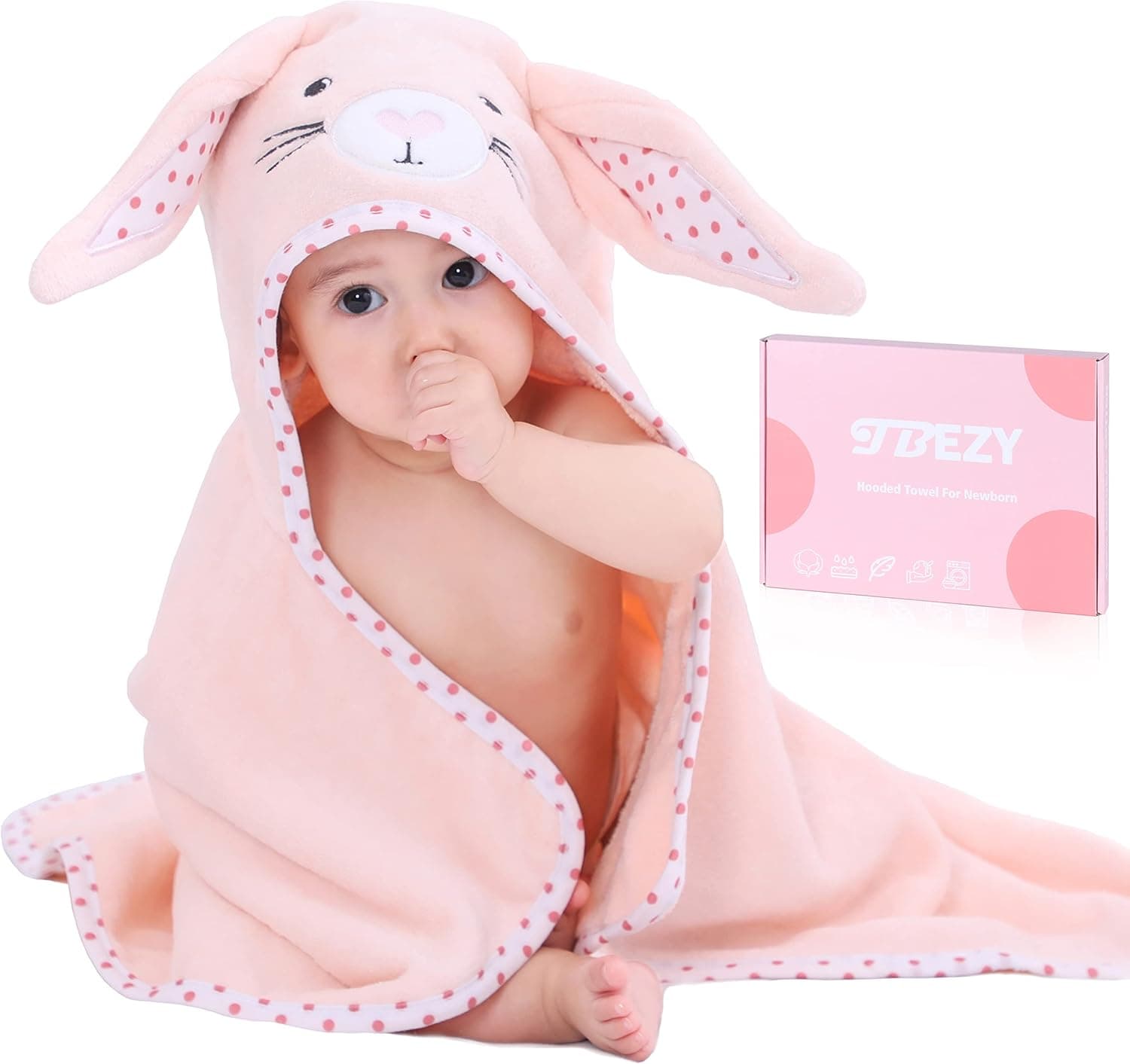 TBEZY Baby Hooded Towel with Unique Animal Design, Ultra Soft Thick Cotton Bath Towel for Newborn (Bunny)