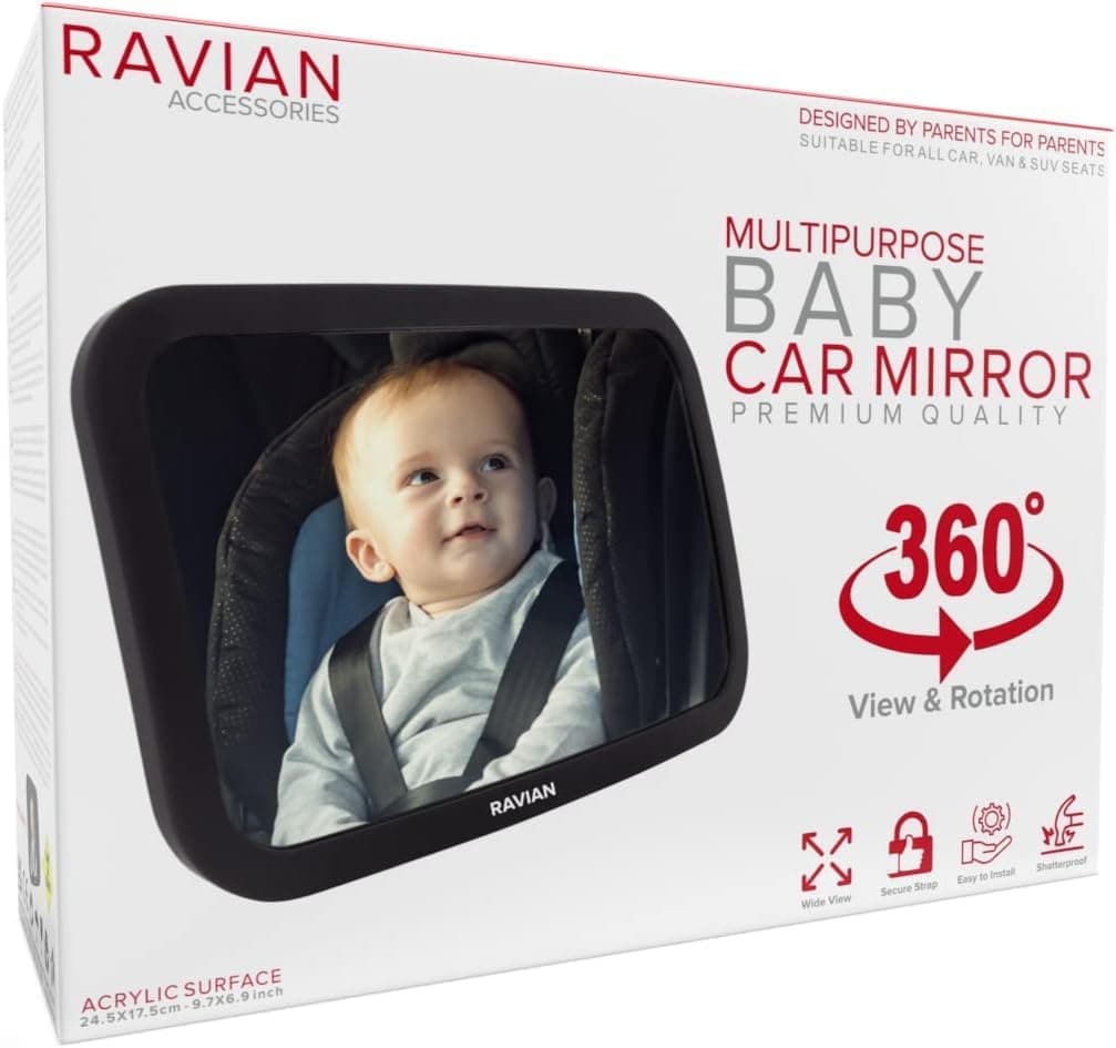 Baby Car Mirror Rear Facing, 100% Shatterproof, 360° Adjustable, Crash Tested, Fully Assembled