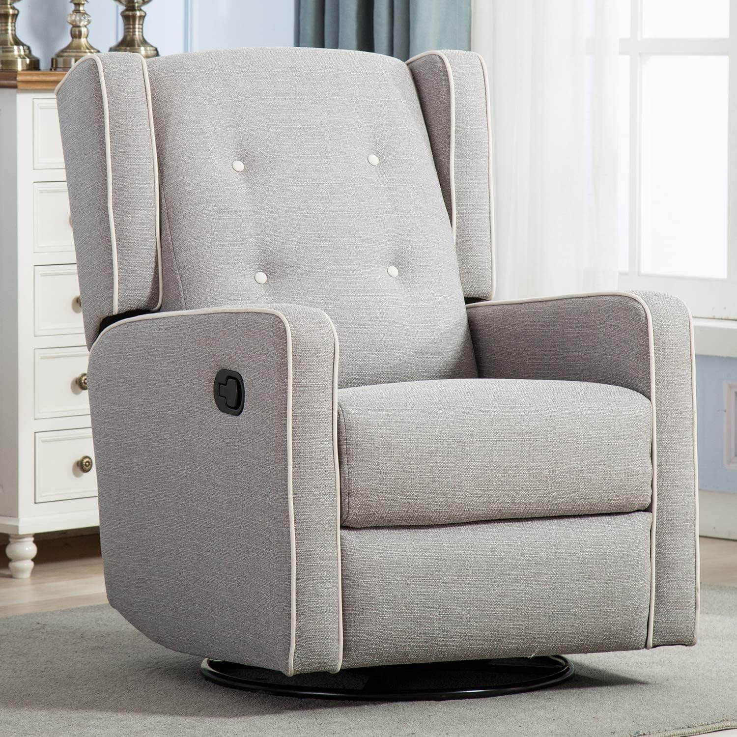 CANMOV Swivel Rocker Recliner Chair, Nursery Glider Chair, Manual Reclining Chair (Grey)