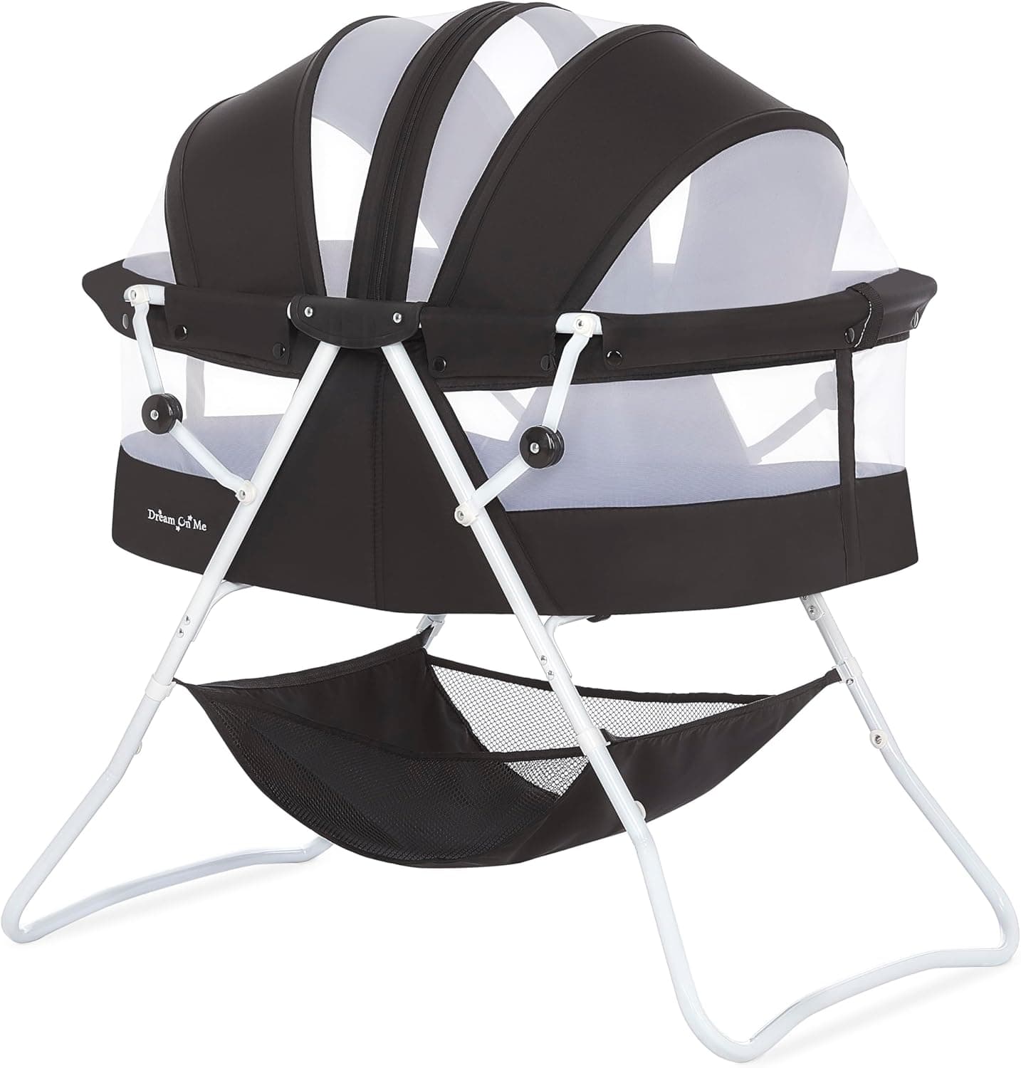 Dream On Me Karley Bassinet, Lightweight Foldable Bedside Sleeper with Storage Basket, Black