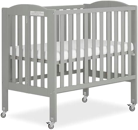 Dream On Me 2-in-1 Portable Mini Crib for Small Spaces with Mattress, Cool Grey