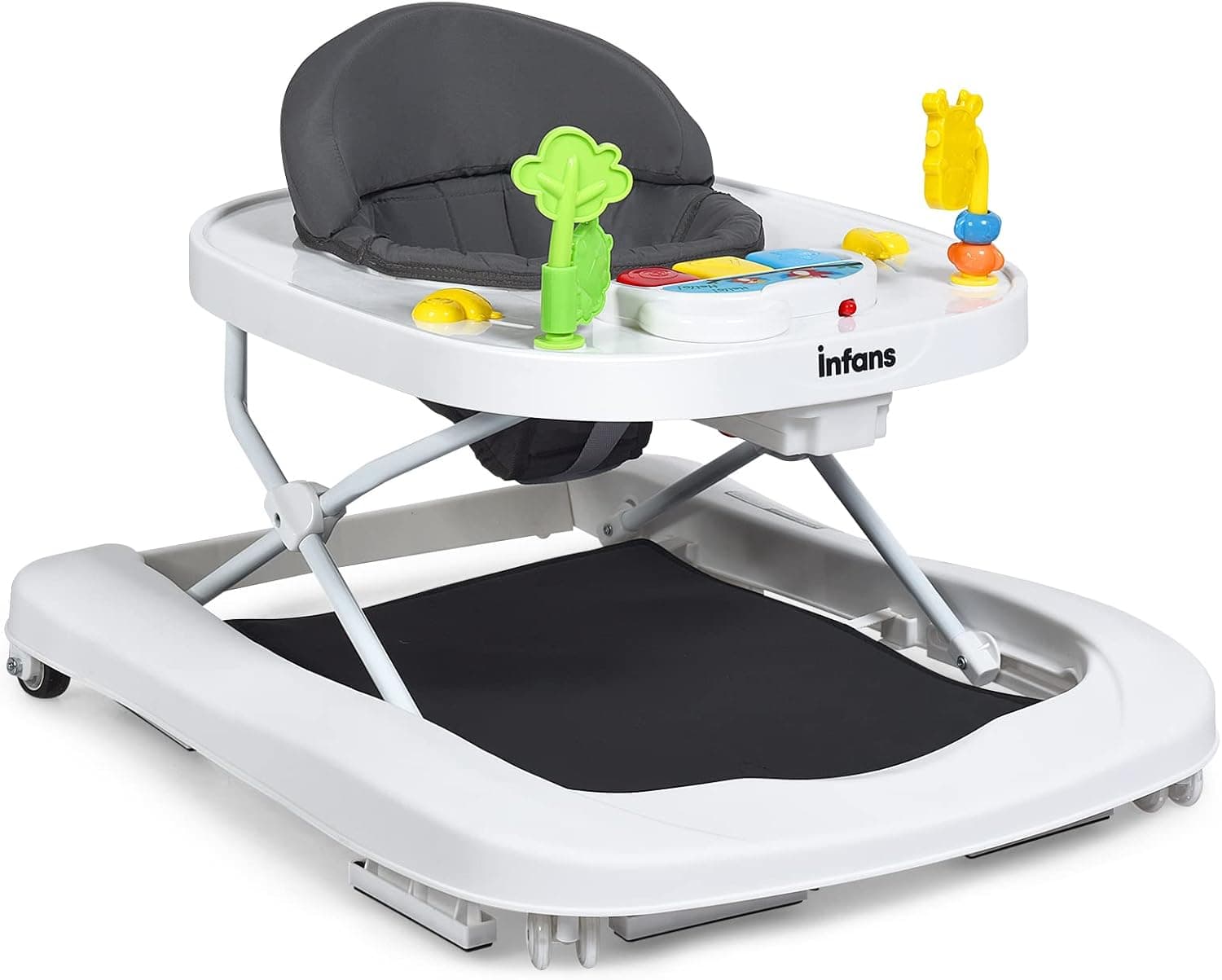 INFANS Foldable Baby Walker, 3 in 1 Toddler Walker Bouncer, Detachable Trampoline Mat (Grey)
