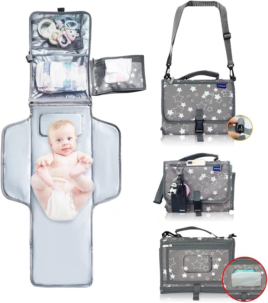 Portable Changing Pad with Wipes Pocket, Lightweight Waterproof Travel Diaper Station Kit