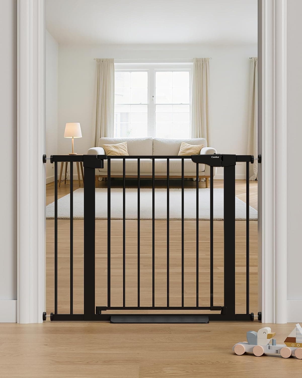 Cumbor 29.7-40.6" Baby Gate for Stairs, Pressure Mounted Auto-Close Walk Thru Door, Black