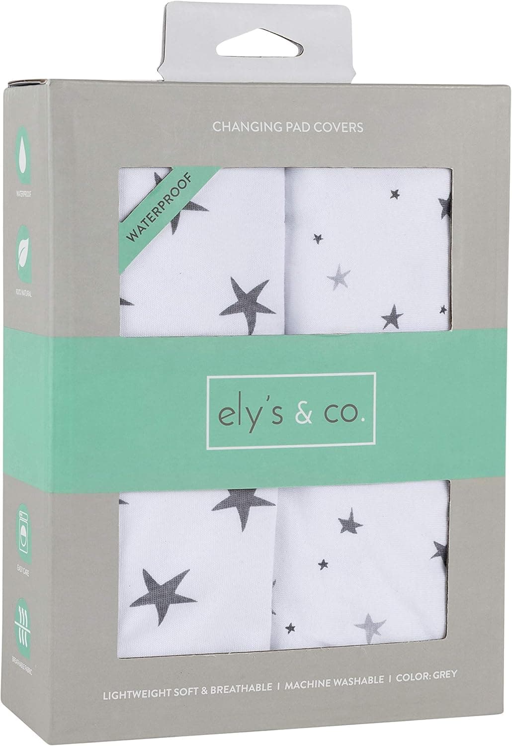 Ely's & Co. Waterproof Changing Pad Cover / Cradle Sheet 2-Pack - 100% Cotton Jersey Knit - Grey Stars