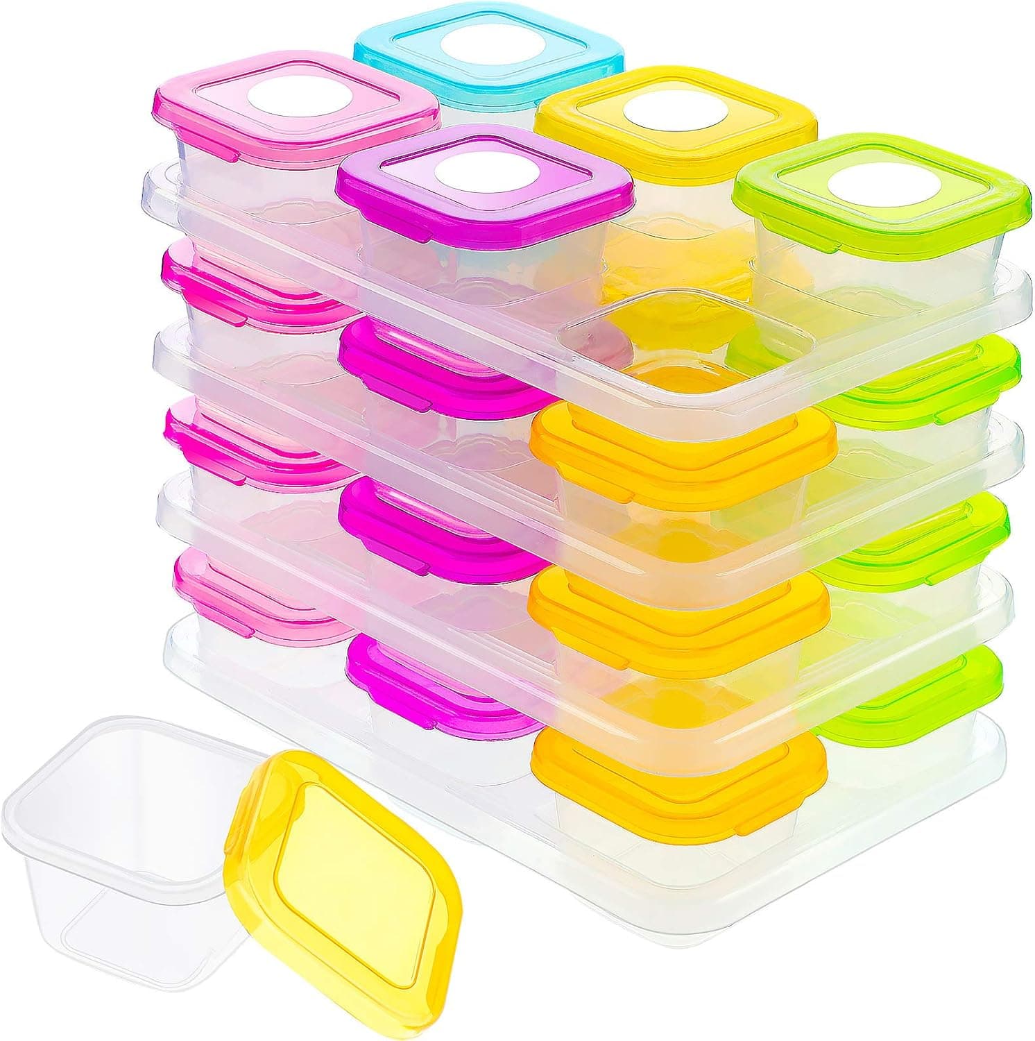 Rozer 24 Pieces Baby Food Storage Freezer Containers, 4 oz Plastic Baby Food Jars with Leakproof Lids, Small Snack Containers and White Sticker Labels