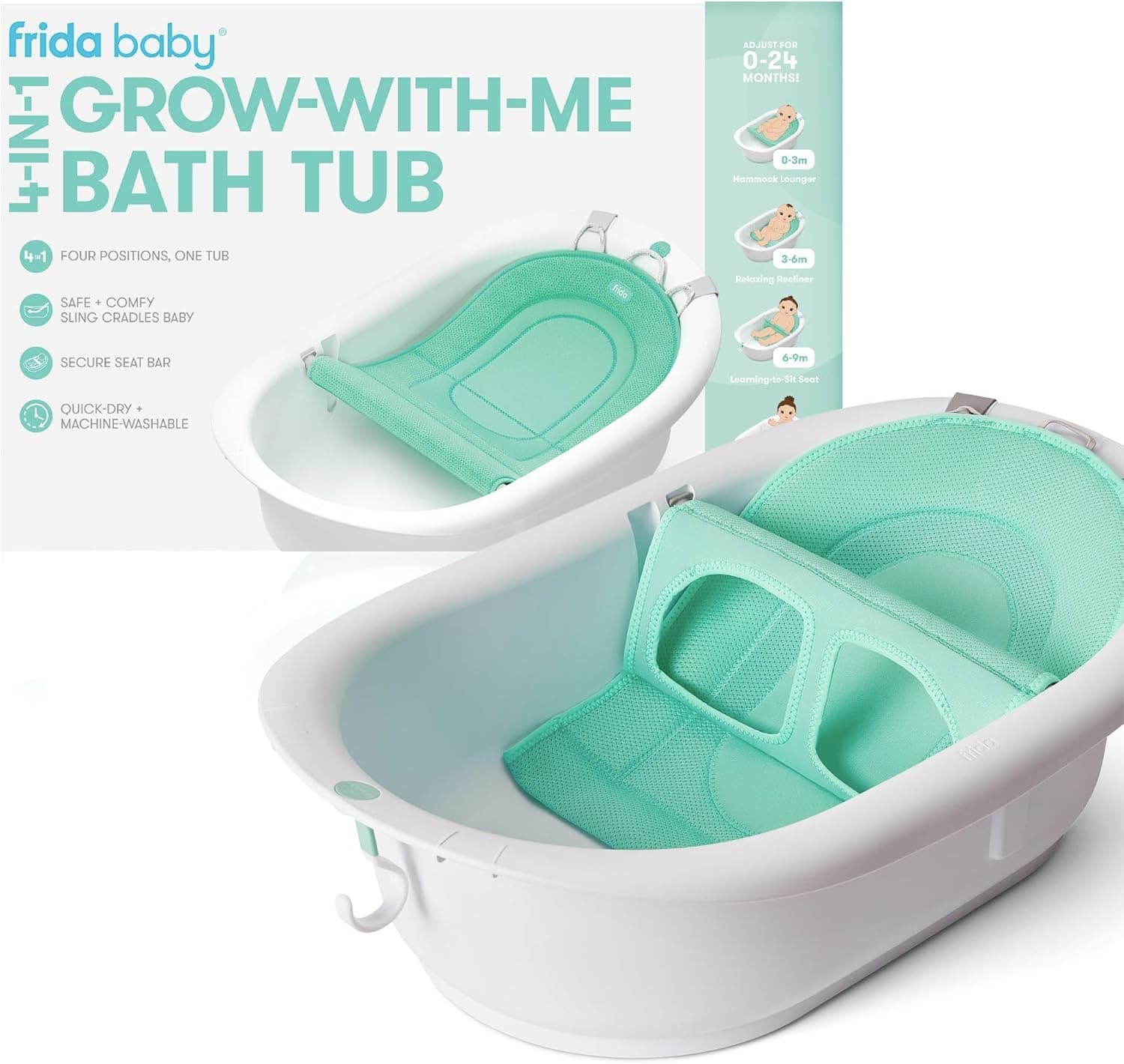 Frida Baby 4-in-1 Grow-with-Me Baby Bathtub with Removable Bath Seat & Backrest