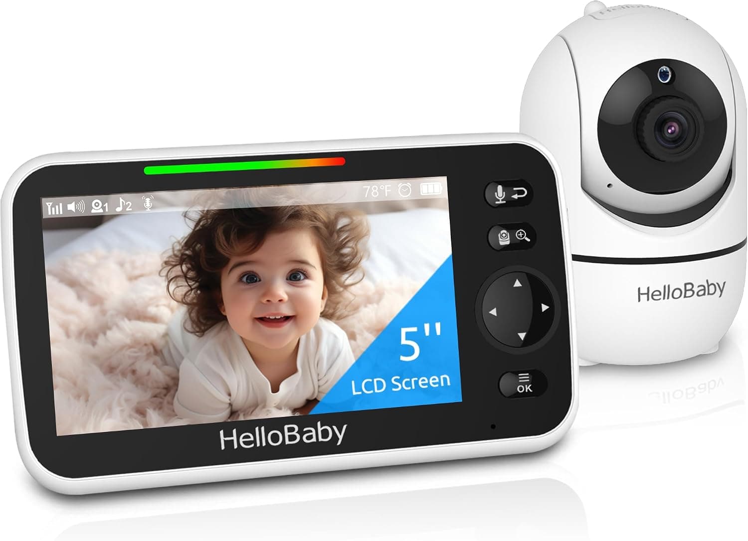 HelloBaby No WiFi Baby Monitor 5" Screen, 30-Hour Battery, Pan-Tilt-Zoom Camera, Night Vision, HB6550
