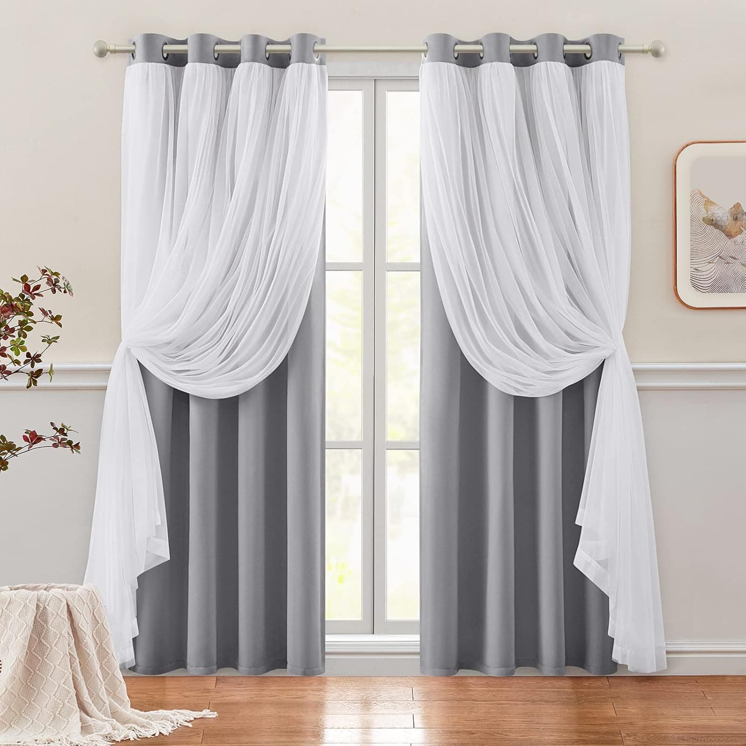 HOMEIDEAS Double Layer Pink Blackout Curtains 63 Inch Length 2 Panels Nursery Curtains for Girls Kids Bedroom Grommet with Sheer Overlay