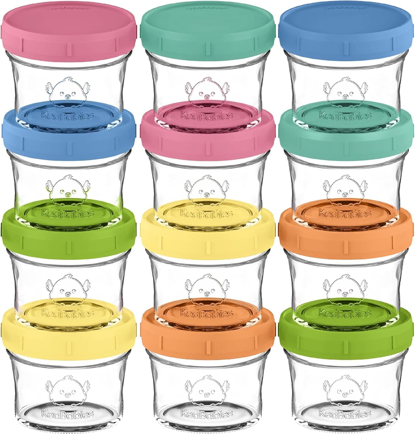 KeaBabies 12pk 4oz Glass Baby Food Containers with Lids - Leak-Proof, Microwavable Small Glass Jars, BPA-Free, Dishwasher & Freezer Safe (Kea)