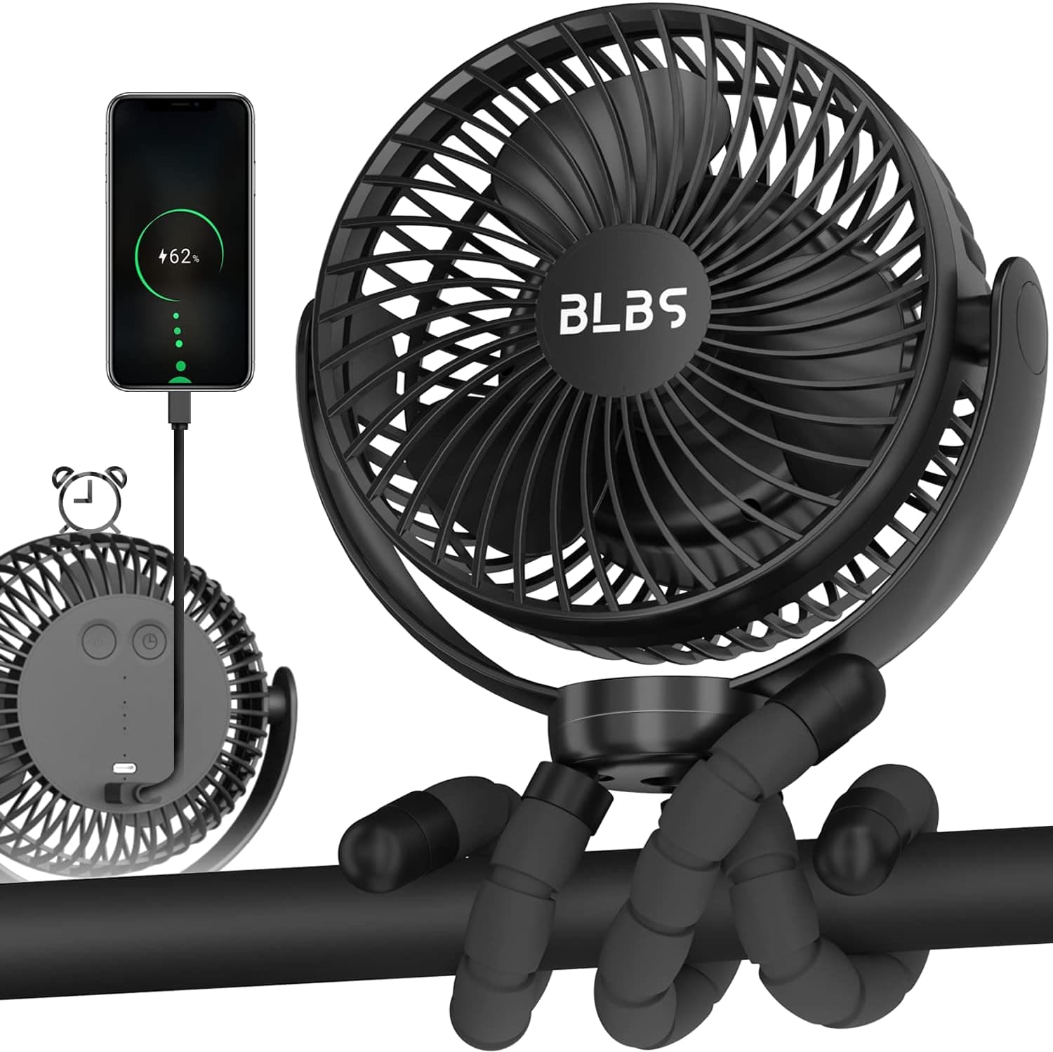 Stroller Fan 65Hrs 12600mAh Rechargeable, Portable Clip On Battery Operated for Baby, Treadmill, Beach