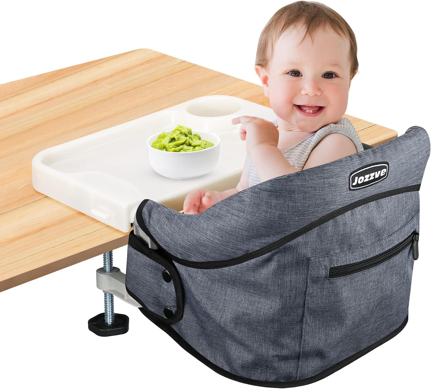 Jozzve Hook On High Chair with Removable Dining Tray for Babies and Toddlers, Fold-Flat Portable Baby Feeding 