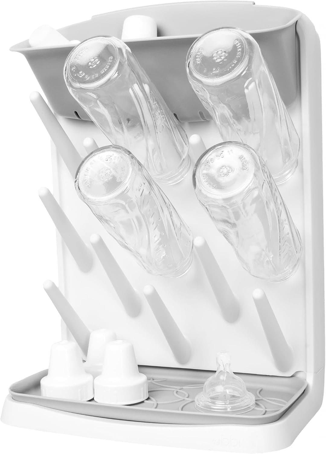 Ubbi Vertical Baby Bottle Drying Rack with Tray, Space Saving Countertop (Gray)