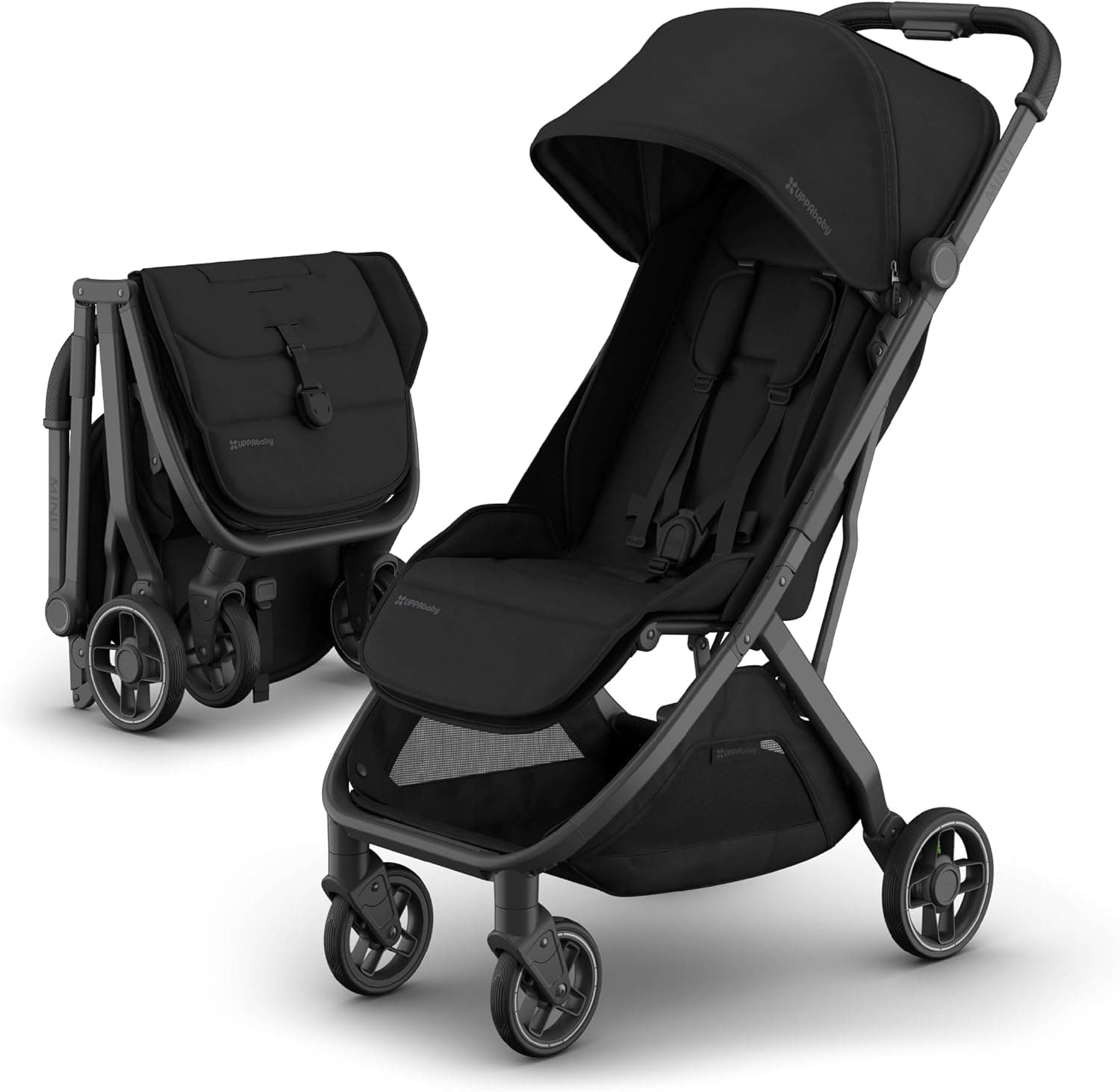 UPPAbaby Minu V2 Travel Stroller, Lightweight Portable Design, One-Hand Fold, Shoulder Strap and Leather Bumpe