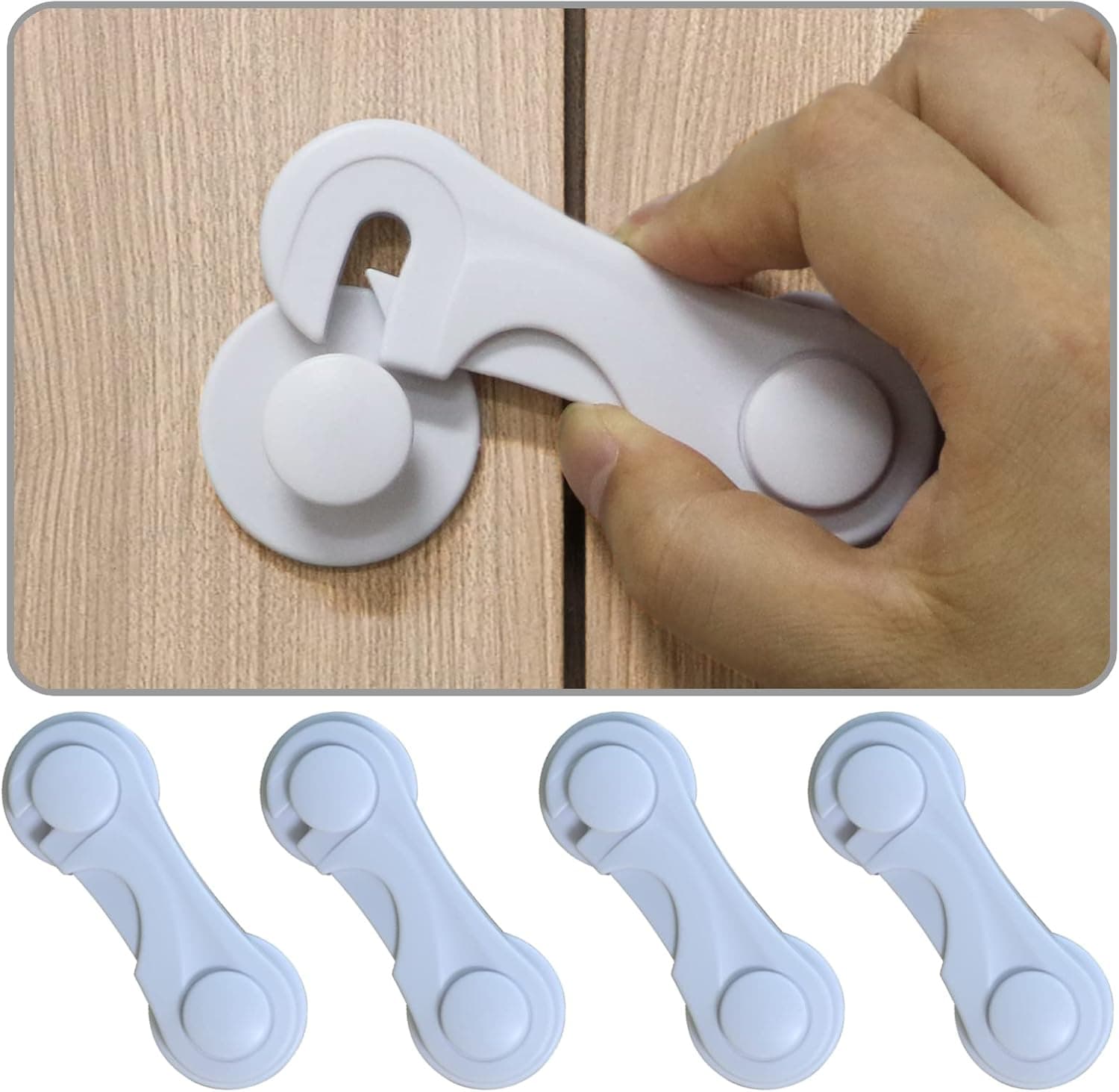 Cabinet Door Locks for Baby Proofing, 4 Pack Childproof Cabinet Locks with Adhesive for Drawers (White)