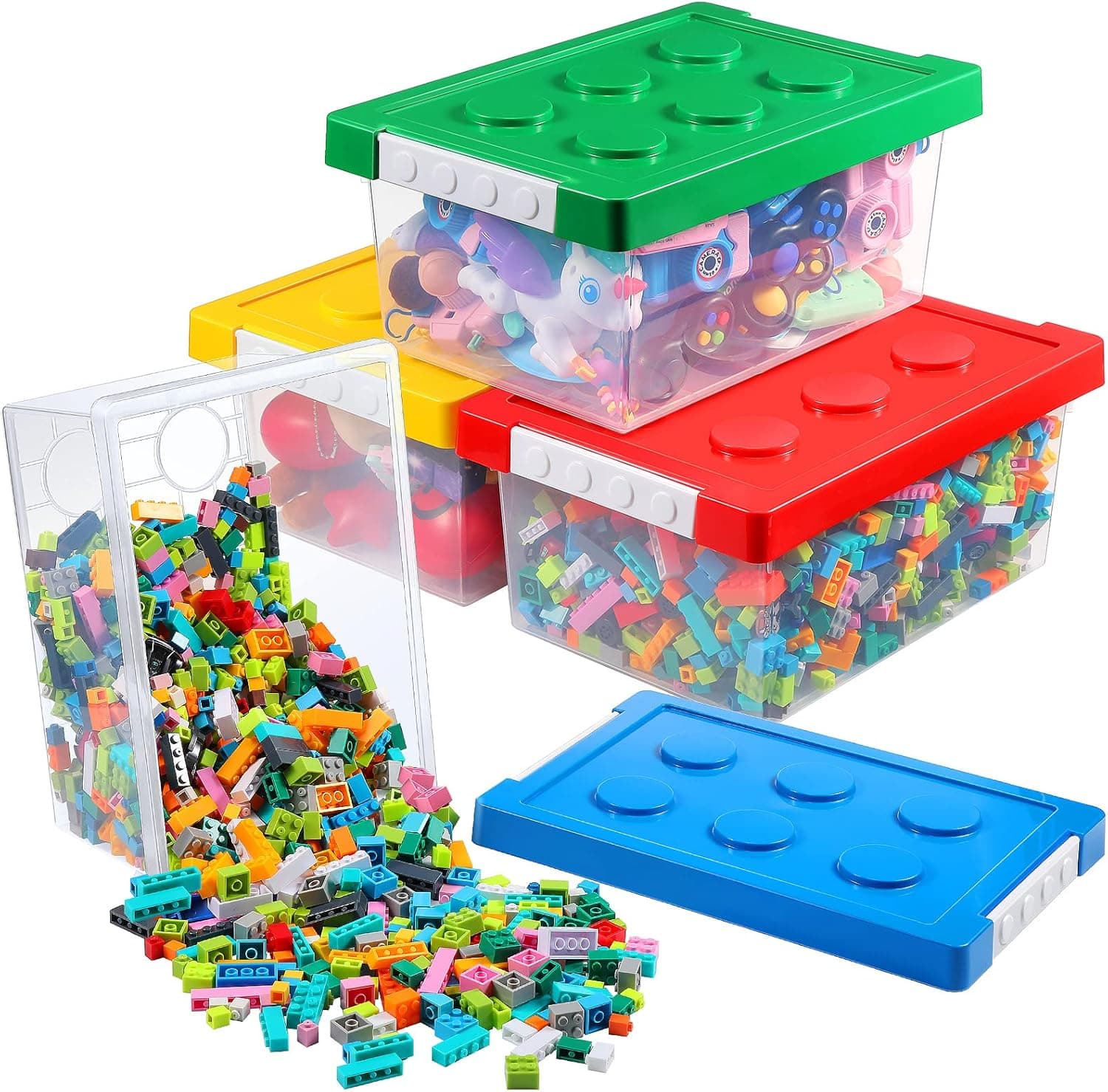 Vicenpal 4 Pack Toy Storage Containers with Lids, Brick Shaped Clear Stackable Bins