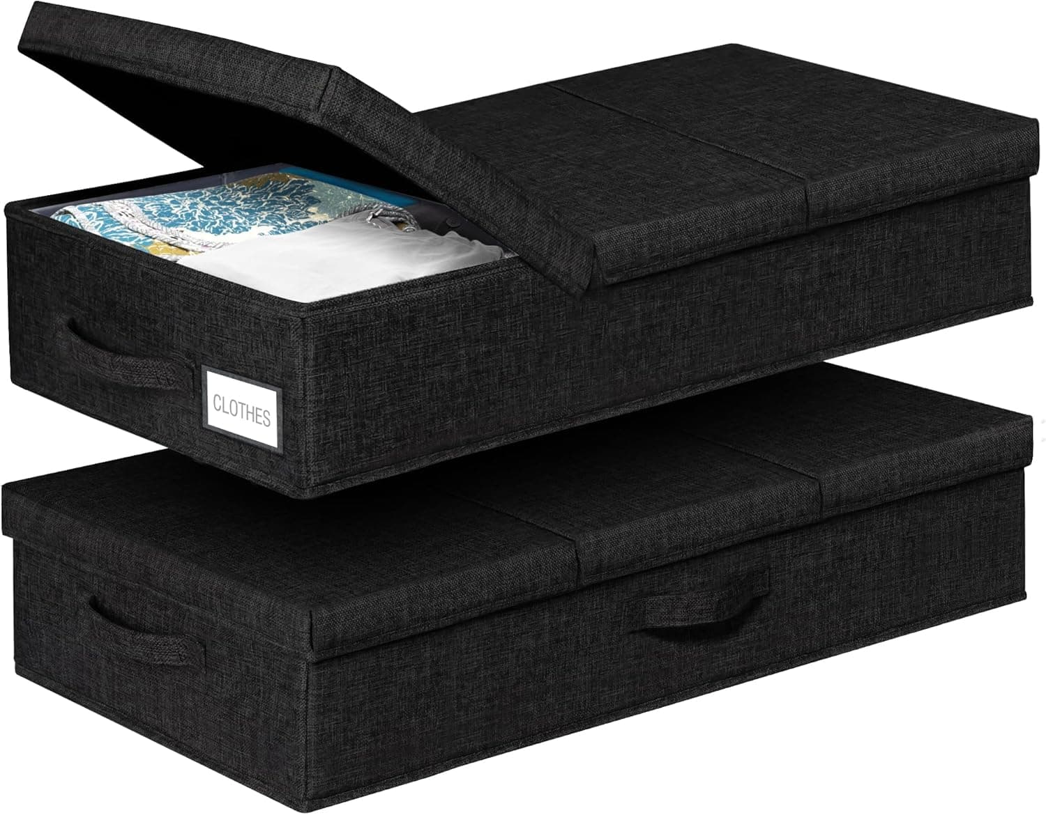 punemi Under Bed Storage Containers, Set of 2 Low Profile Under Crib Storage Bins With Lid (Black)