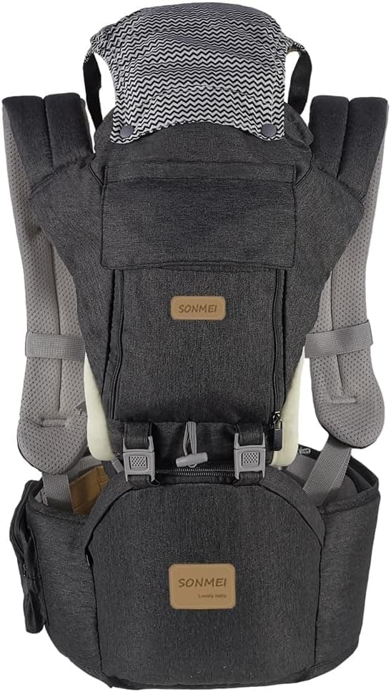 SONMEI Ergonomic Baby Carrier with Hip Seat, 360° Positions, Breathable