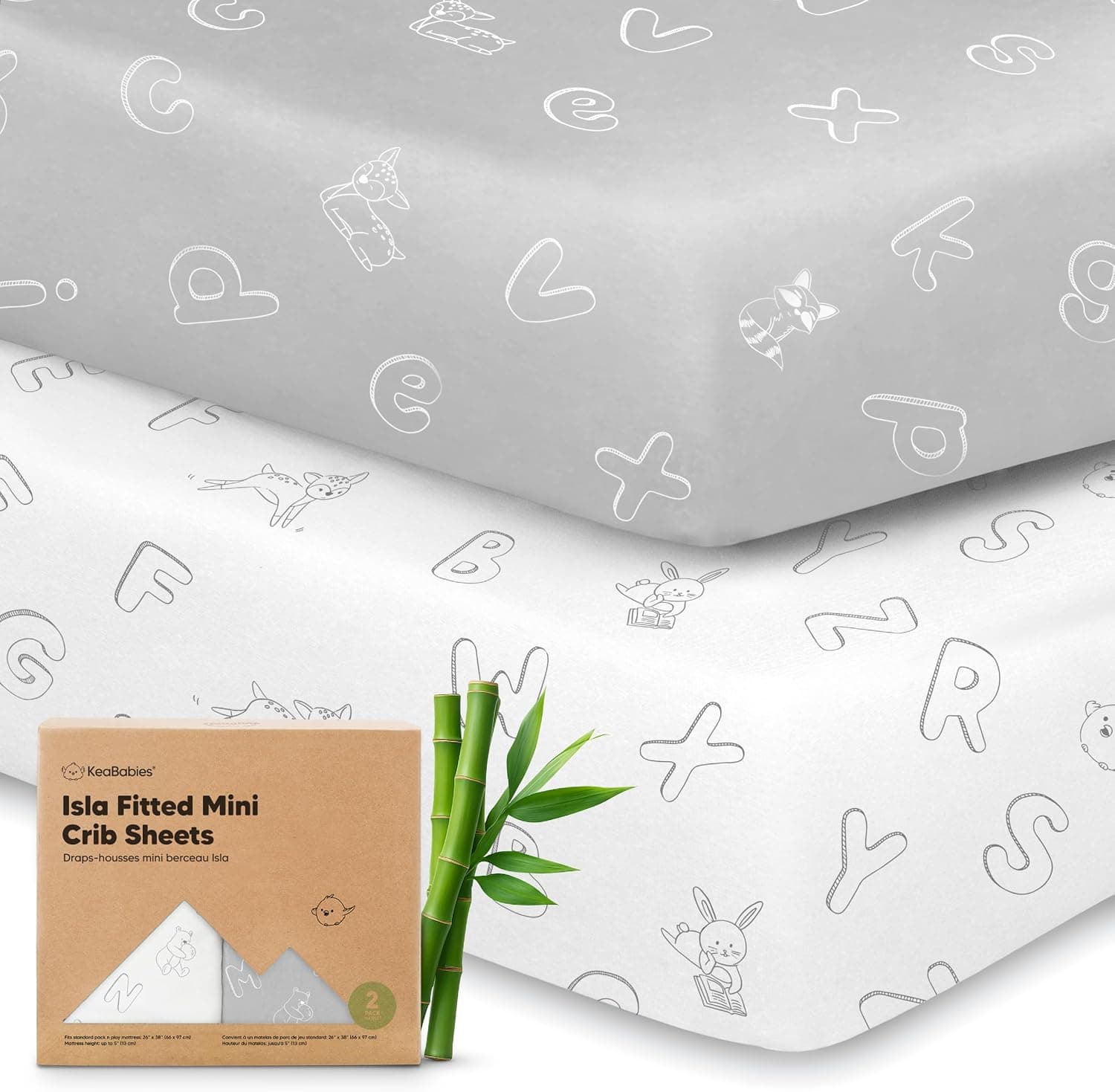 Pack and Play Sheets Fitted, 2pk Mini Crib Sheets for Pack N Play (ABC Land)