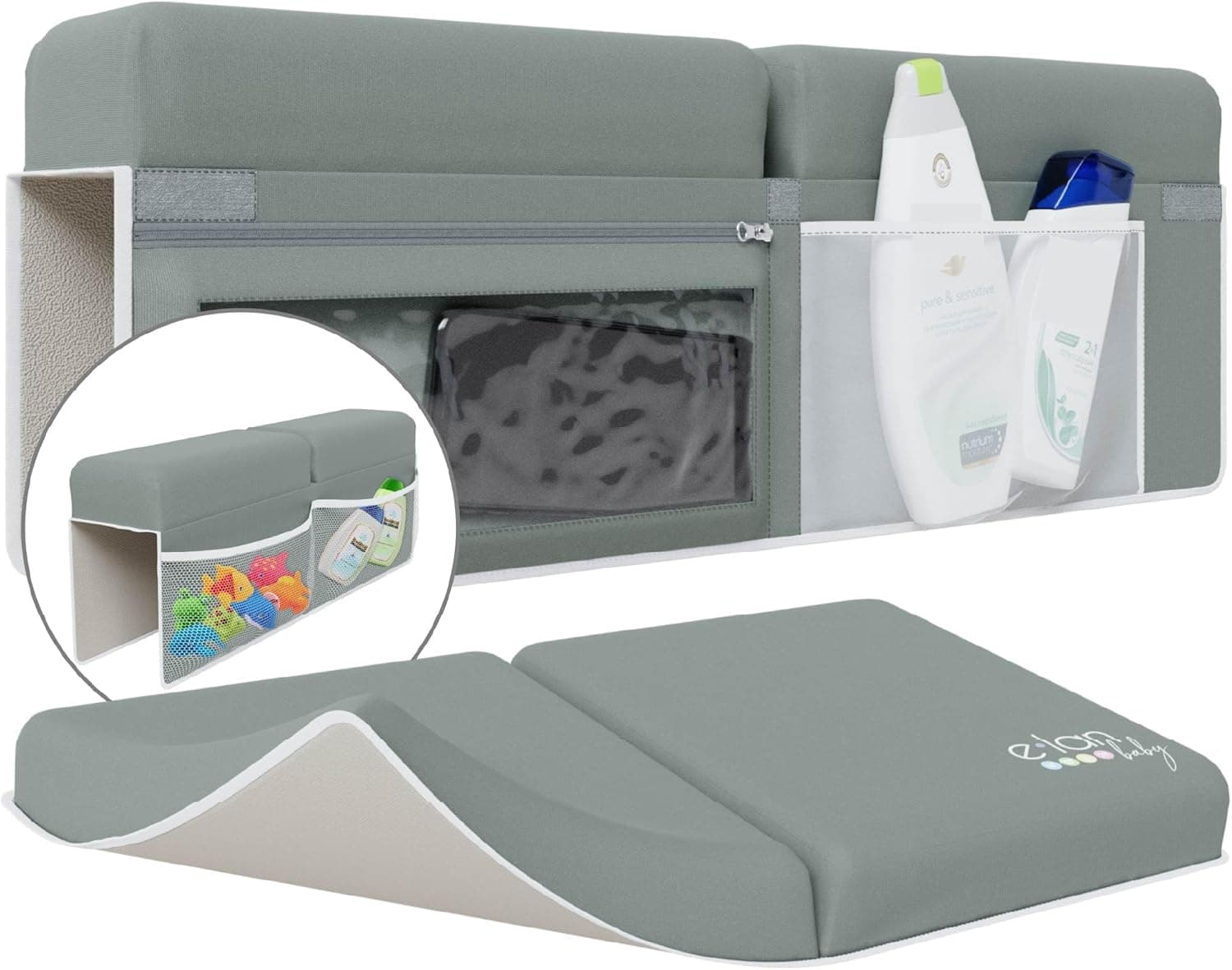 Comfortable Baby Bath Kneeler and Elbow Rest Pad Set - Kneeling Pad Bath Mat with 4 Toy Organizer Pockets, Non-Slip, Waterproof and Easy to Clean